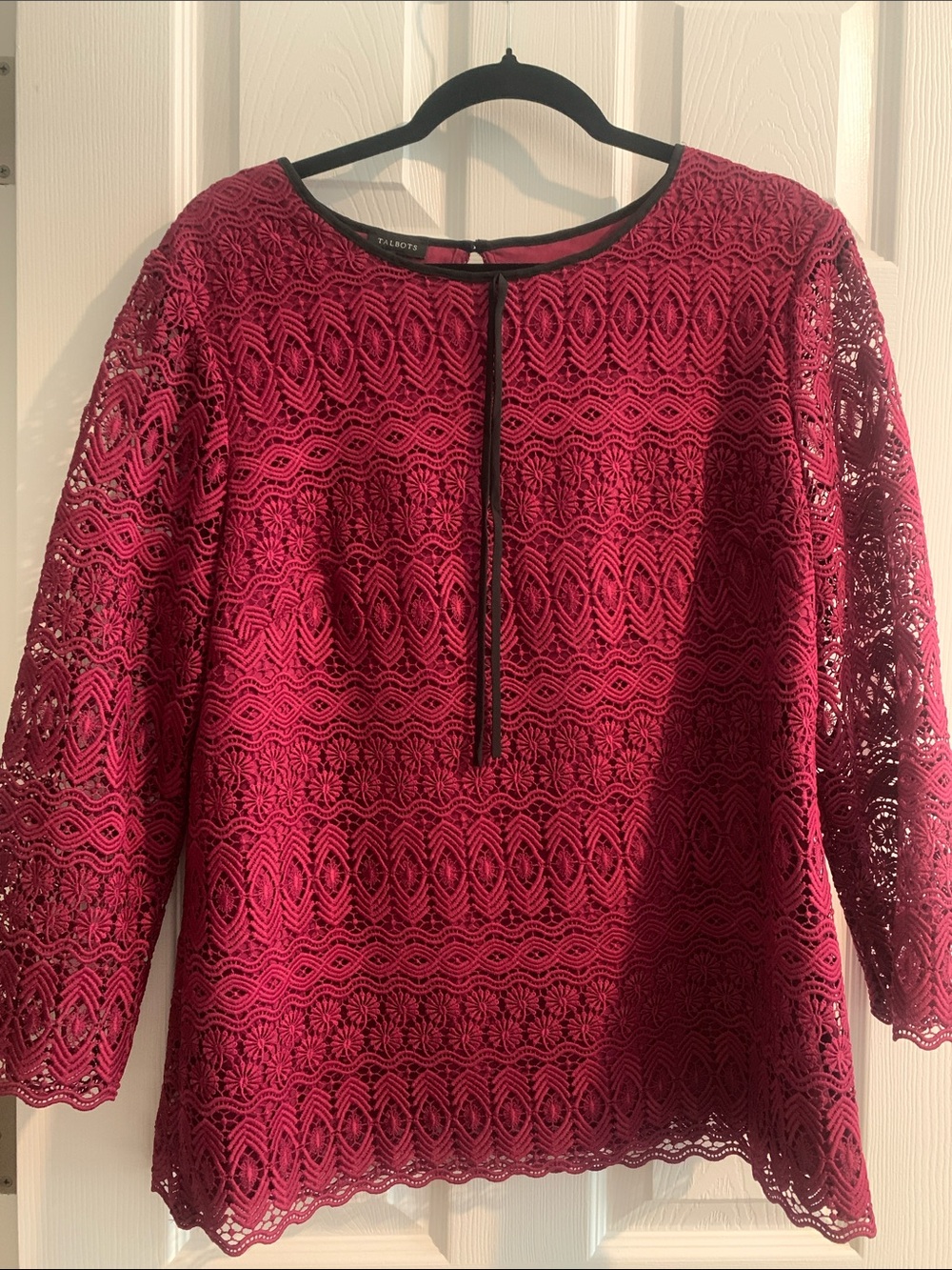 Talbots Women's Deep Berry Lace Top with Contrast Trim